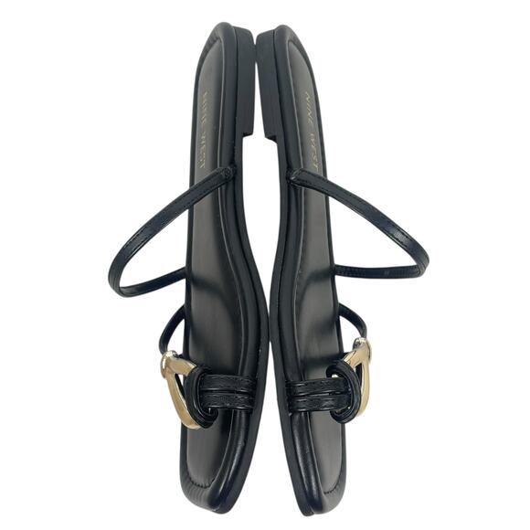 Nine West Tigra Square Toe Strappy Slide Flat Sandal Black Gold Size 7M - Picture 6 of 10